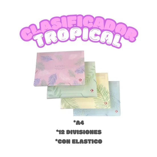 Clasificadores con elástico TROPICAL 12 divisiones A4