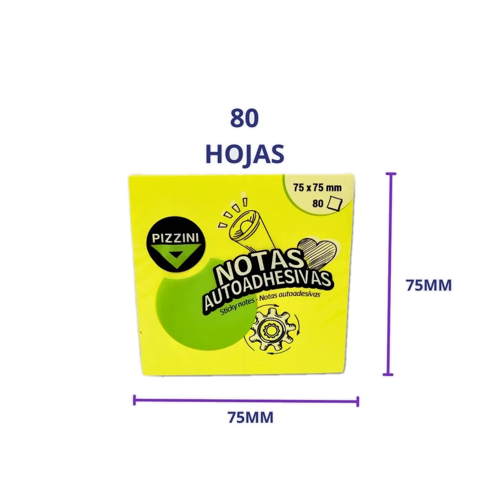 [NA757580FAM] NOTA AUTOADHESIVA PIZZINI 75X75MM 80HJS AMARILLO FLUO
